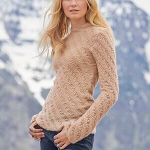 Sundance Verve Wool Blend Mock Neck Knit Sweater Light Tan Size M